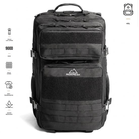 RoxPeak® TitanPack T1 - Outdoor Rugzak - 25L- Tactical Backpack – 15 Inch Laptopvak – 900D Polyester – MOLLE Systeem – Waterafstotend – Hiking, Camping, werk & Reisrugzak– Zwart